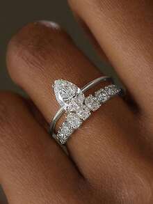 Bộ 3 nhẫn đá Cubic Zirconia cổ điển, quà tặng Ngày Valentine cho nữ, trang sức kỷ niệm ngày cưới và tiệc tùng. - 2 # - Xem 20