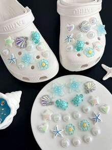 22 chiếc kẹp giày trang trí hình rùa xanh, sao biển xanh DIY, có thể tháo rời cho dép xăng đan, dép lê, giày làm vườn, giày đi biển - Bộ Rùa Xanh - 22 con - Xem 1