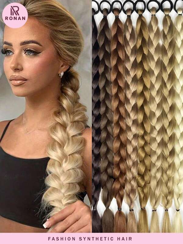 Extensões sintéticas longas torcidas para rabo de cavalo com elásticos, 50 cm (20 polegadas), estilo trança boxer, para uso diário.