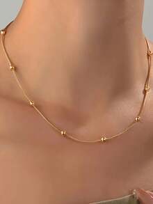 1pc Fashionable Minimalist Stainless Steel Ball Chain Necklace, Suitable For Daily Wear, Holidays, Birthday Gifts