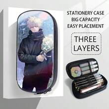 1pc Gojo, Yuji, Sukuna, Geto, Nanami, Megumi Anime Themed Personalized Cartoon Cute Pattern Canvas Tote Bag, Pencil Case, Office Stationery Pouch, Large Capacity Zipper Pen Bag, Suitable For Office Supplies, Christmas, Halloween, Back To School Gifts - Multicolor - View 20