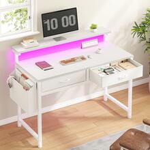 EnHomee 31.5"D Office Desk With LED Strip Lights & Ergonomic Monitor Stand 2 Fabric Drawers And Side Pocket Computer Desk For Bedroom,Office - Xem 9