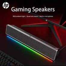 HP 游戏音箱，配备 RGB 环境灯效、4 单元立体声系统和内置麦克风，53° 向上倾斜设计，带来更直接的声音体验。 - 黑色 - 查看 1