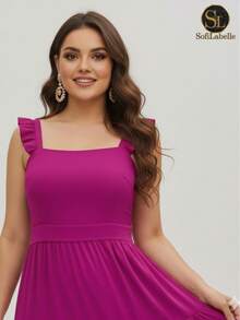 Women's Plus Size Long Dress, Three Marias Style, Elegant Evangelical Fashion, Party Dress, Sleeveless, Strapless, Ruffled, Dune - 玫瑰紅 - 查看 3