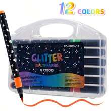1 Set Of 12/24/36/48/60 Glitter Pens, Shiny Drawing Soft Pens, Water-Based Ink Glitter Chalk, Metallic Glitter Chalk, Exquisite Single Head Multi-Color DIY Brushes, Suitable For Graffiti Writing And Painting Art, Glitter Art Crafts, Notebooks, Gifts