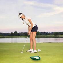 1个高尔夫球洞杯，室内外高尔夫推杆训练器，果岭推杆练习器，适合男女成人室内后院、室外后院、办公室等场所使用，高尔夫训练器材，后院高尔夫配件，逼真的推杆果岭，紧凑型高尔夫设备，光滑表面设计，办公人员适用