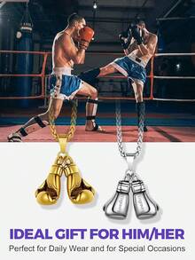 Richsteel 3D/Basketball/Soccer/Baseball Ball Boxing Glove Cool Pendant Men, 316L Stainless Steel Sneaker Chain,Sport Fan Jewelry - 08-雕刻鋼拳擊手套 - 查看 4