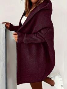 加码蝙蝠袖连帽开衫 - 酒紅色 - 查看 2