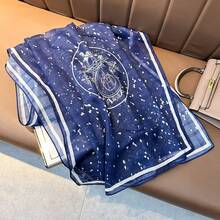 Écharpe longue en soie à carreaux argentés, imprimé rétro personnalisé,âle décoratif polyvalent haut de gamme, écharpe longue respirante pour femme