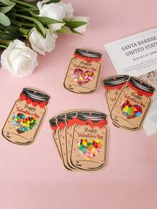40张梅森罐情人节礼物卡，情人节卡片套装，手持纸质糖果罐带贴纸，可重复使用，适用于生日、婚礼、节日、派对、感恩节、圣诞节和其他场合 - 可装糖果 - 彩色 - 查看 4