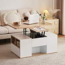 Multifunctional Lift-Up Coffee Table: The Tabletop Opens To Form 2 Tables, White + Original Wood Color, Large Capacity, Modern Living Room Furniture, Office Dining Table, Leisure Table, Multifunctional Table. - 白色 - 查看 4