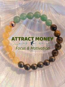 YAUKIA 1 件 8 毫米黄水晶、绿色东陵石和虎眼石吸引金钱财富好运水晶手链，时尚珠宝礼物，适合女士