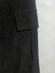 1件装 青少年男童休闲宽松户外运动灯芯绒纯色直筒口袋裤，春秋季（实际尺码偏小，建议根据图片选择大一码） - 黑色 - 查看 5
