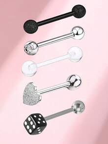 5 Stücke Y2K Zunge Piercingschmuck Set in Bonbonfarben, mit weichen keramischen Kugeln, geeignet für Männer & Frauen als Alltagsschmuck