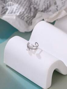 Nooxian 1 chiếc khuyên tai kẹp đính ngọc trai giả thanh lịch dành cho nữ - Bạc - Xem 5