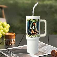 40oz/1200ml Taza de acero inoxidable con diseño interesante, termo con patrón divertido, taza de gran capacidad con asa y pajita: ¡perfecta para regalar en Navidad y para uso personal! - Blanco - Ver 1