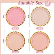 48PCS Pink Party Plates 7 Inch, Gradient Pink Scalloped Paper Plates With Gold Foil Edge  Dessert Cake Plate For  Shower Wedding Birthday Party Supplies (7inch),25837439 - 玫紅色 - 查看 2
