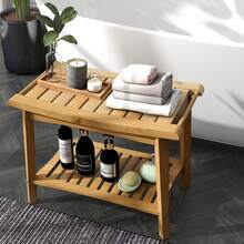 Shower Bench Wood Water Proof Ergonomic Shower Stool With Storage Shelf For Bathroom Spa Wood Color - Orange - View 1