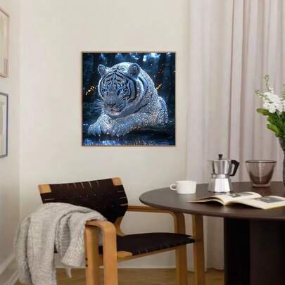 1 peça Novo kit de pintura diamante 5D faça você mesmo, padrão de tigre branco luminoso, tela de pintura diamante redonda completa, arte artesanal, sala de estar, quarto, estudo, presente de Halloween e Natal, decoração de casa, arte de parede, sem moldura