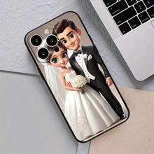 [Temporada de bodas] Funda de teléfono Apple con diseño de amor, resistente a impactos con protección para la cámara, compatible con iPhone 11/12/13/14/15/16 Pro Max/Plus - Negro - Ver 7