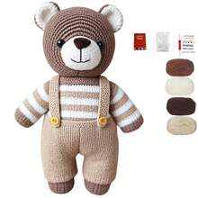 一套动物钩针编织入门套装，成人钩针编织入门套装，附带分步文字教程，吊带裤泰迪熊DIY编织套装，可爱有趣的家居装饰品，生日、情人节、万圣节和圣诞节礼物 - 彩色 - 查看 1