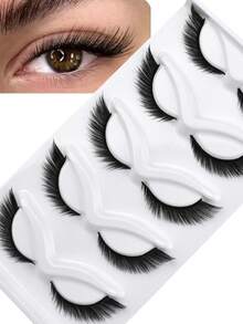 Manga Lashes 5对狐狸眼猫眼假睫毛，卷翘蓬松，貂毛睫毛，睫毛嫁接，自然外观，适合日常妆容，打造浓密魅惑的睫毛效果 - 狐狸眼睫毛 - 查看 4