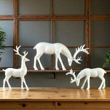 3 قطع من تماثيل الغزلان الأنيقة ذات التصميم المعقد للقرون، ديكور المنزل وغرفة المعيشة، رف الكتب، عرض النافذة، ديكور طاولة، مثالي لديكور غرفة النوم/غرفة المعيشة في عيد الميلاد والعطلات الشتوية، هدية عيد الميلاد، هدية عيد الحب - بدلة غزال بيضاء من 3 قطع - مشاهدة 1