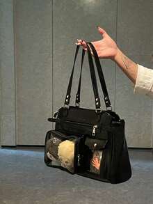 Y2K Vintage Large Capacity Transparent Badge Corn Road Messenger Bag, Fashionable Street Style, Suitable For Women Shopping, Commuting, Gift, Party, Anime Convention, Versatile Shoulder/Crossbody Bag , Gifts For Women , Y2k - Black - View 4