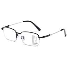Gafas de lectura fotocromáticas 3 en 1, unisex, lentes multifocales, lentes de PC transparentes, marco de metal de titanio con memoria, estilo de negocios de media montura, adecuadas para computadora, TV, teléfono móvil, lectura y otros escenarios - Negro - Ver 13