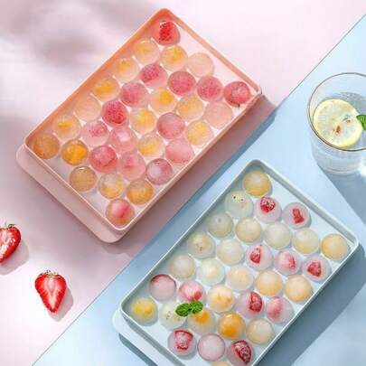 1 Peça Forma de Gelo com 33 Grades, Molde de Silicone Circular em Formato de Diamante, Caixa de Armazenamento de Geladeira de Plástico, Acessório de Cozinha Ferramenta de Contato com Alimentos Seguro