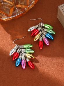 1 Pair Fashion Christmas Imitation Bulb Earrings For Women, Colorful CCB Water Drop Stud Earrings, Suitable For Holiday/Party Wear, Christmas Gifts