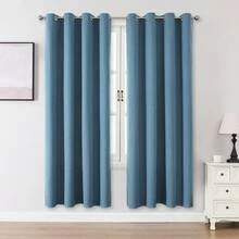 1片/2片亚麻质感遮光窗帘，多种尺寸可选，适用于卧室、客厅、家庭影院、餐厅，带孔眼 - 霧霾藍 - 查看 39