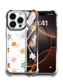 Custodia per iPhone 14 15 16 Pro Max 14 15 Plus 16 Plus 11 12 13 Pro Max, morbida custodia inferiore in silicone trasparente con custodia protettiva in TPU a schermo intero con fiore arancione e lente all-inclusive