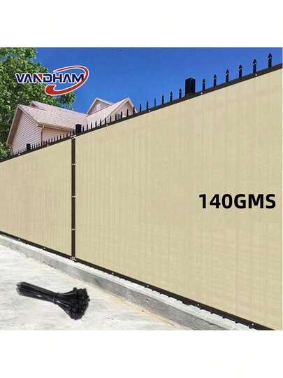 VANDHAM 1pc 140GSM Beige Privacy Screen Fence, Heavy Duty Mesh Sunshade Net Cover For Wall, Garden, Patio, Backyard, Includes Zip Ties