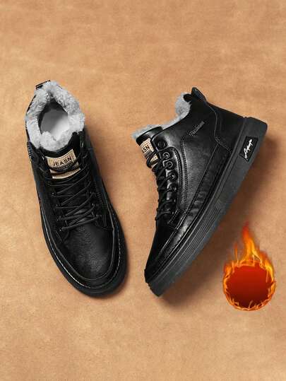 Men's Autumn/Winter High-Top Boots, Warm Lined, , Versatile, Suitable For Chef, Work, Daily Wear, Outdoor Sports, Hiking