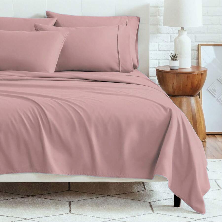 2100 Series Luxury Deep Pocket Bed Sheet Set 6-Piece - 藕粉色 - 查看 1