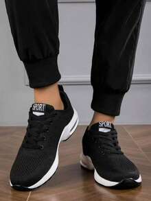 Fly Woven Sneakers, Women's Breathable Mesh Air Cushion Shoes, Women's Casual Dancing, Fitness, Running, Women's Shoes, Light Travel Shoes - 黑色 - 查看 2