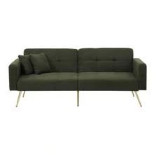 [Two-Seater Sofa Bed] - Modern Two-Seater Sofa With Adjustable Backrest + Gold Metal Legs, Integrated Bed Function. Multifunctional 2-In-1 Furniture. - Antique Green + Foam + 2 Seat - View 12