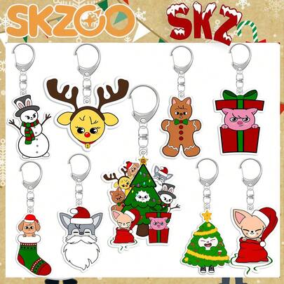 Llavero de K-pop, Skzoo, Llavero de Skz, Mercancía de fans, , Bangchan, Changbin, Seung-Min, Llavero In, Llavero de Feliz Navidad, Llavero de Navidad de 6cm, Muñeco de nieve, Árbol de Navidad, Llavero de ciervo, Llavero de dibujos animados lindos, Colgante de bolso, Decoración de llaves, Película protectora de doble cara, Regalo de Navidad, Recuerdo de fiesta