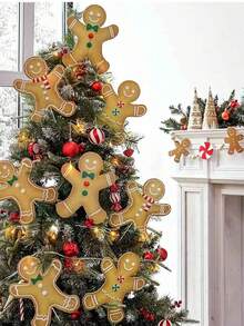 1 pieza Bandera decorativa con diseño de hombre de jengibre navideño, corona, decoración de árbol de Navidad, decoración de escena de fiesta, chimenea, ventana, pared, Año Nuevo, habitación, decoración del hogar, decoración de jardín al aire libre, decoración de ambiente festivo