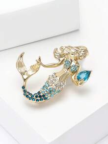 دبابيس مجوهرة فاخرة بشكل شخصيات كرتونية لحورية البحر للنساء، إكسسوارات ملابس للحفلات والأعراس، شارات هدايا لحفلات الأصدقاء