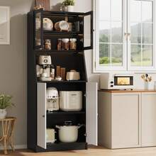 Mobili da cucina, mobiletto portaoggetti con piano di lavoro e 4 ante, cucina, mobiletto laterale multifunzionale, portaoggetti con illuminazione, credenza, ripiani regolabili, per cucina, sala da pranzo, credenza, buffet da cucina, mobili da cucina, mobiletto multiuso, vetrina, mobiletto da cucina, 70 x 40 x 180 cm