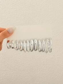 12 pièces Boucles d'oreilles géométriques acryliques exagérées personnalisées, boucles d'oreilles créatives en forme de cercle et de goutte d'eau - Argent - Voir 4