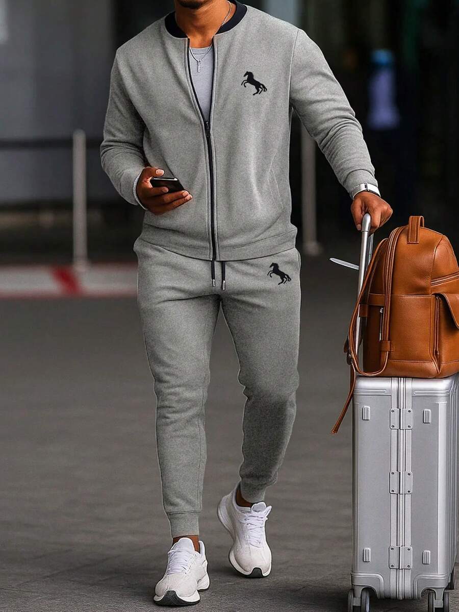 Bộ áo khoác và quần thể thao ngoài trời dáng rộng, nhẹ, thường ngày dành cho nam, thích hợp cho mùa xuân/thu. - Màu Xám nhạt - Xem 1