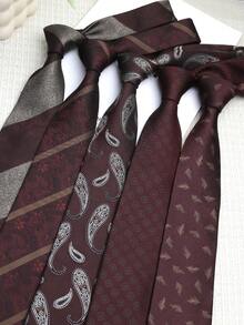 1条酒红色佩斯利花纹手工男女通用领带，适合休闲、商务、街头风、日常、派对、婚礼等场合。
