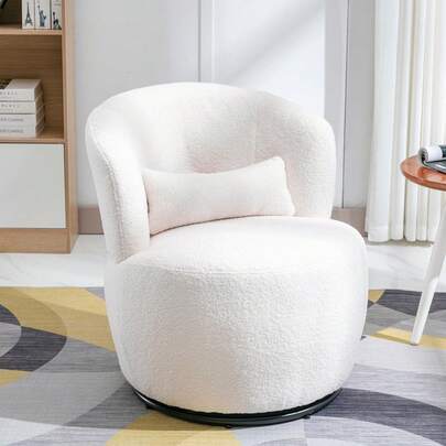 White Plush Swivel Chair With Lumbar Cushion - Load Capacity Kg With Swivel Metal Base