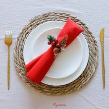 Round Woven Placemats Set Of 6-13.5'' Rustic Rattan Placemats/Natural Hand-Woven Water Hyacinth PlacematsPlate Chargers For Dining Table Boho Decor - Redwood - View 3