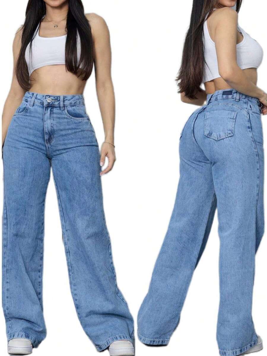 Women's Wide Leg Jeans, High Waist, Butt Lifting Pants - quần jeans marmorizado - Xem 1