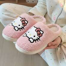 Winter New Sanrio-Hello Kitty Bow Cat Paw Embroidery Side Seam Closed Toe Slip-On Slippers, Cute & Elegant Cat Themed Slippers, Wide Fit For Women, Warm Plush Lining Thick Women Slippers, Suitable For Adult Women Daily Indoor Casual, Bedroom, Living Room, Party, Valentine's Day Gift (Size Runs Small, Suggest Ordering 2 Sizes Up) - Pink - View 7