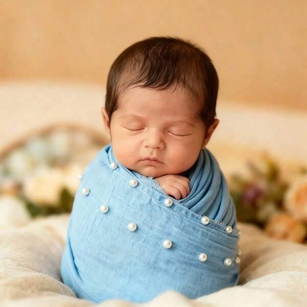 Accesorios de fotografía para recién nacidos, envoltura de imitación de perlas de unicolor, ducha de bebé, accesorios de foto de 100 días, pañuelo de cabeza de imitación de perlas de verano, pañuelo, envoltura